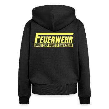 Jugendfeuerwehr Berufsfeuerwehr - Frauen Premium Bio Zip Hoodie - Schwarz - Hinten - Julia (174cm)