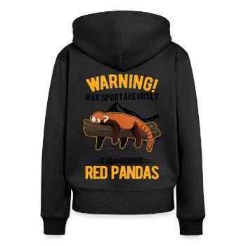 Peut parler spontanément des pandas roux - Sweat à capuche zippé Premium bio Femme - noir - Dos - Julia (174cm)