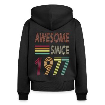 Awesome since 1977 - Frauen Premium Bio Zip Hoodie - Schwarz - Hinten - Julia (174cm)