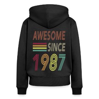 Awesome since 1987 - Frauen Premium Bio Zip Hoodie - Schwarz - Hinten - Julia (174cm)