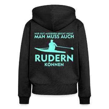 Rudern Ruderer Ruderboot Kanu Rudersport - Frauen Premium Bio Zip Hoodie - Schwarz - Hinten - Julia (174cm)