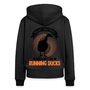 Indian Running Gift Running Duck - Women's Premium Organic Zip Hoodie - black - Back - Julia (174cm)