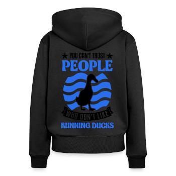 Indian Running Gift Running Duck - Women's Premium Organic Zip Hoodie - black - Back - Julia (174cm)