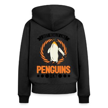 I just really like Penguins okay Pinguin - Frauen Premium Bio Zip Hoodie - Schwarz - Hinten - Julia (174cm)