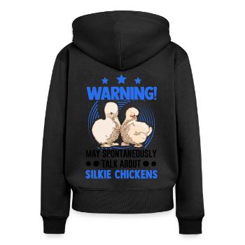 Avertissement Silkie Poulet Silkie Poulet - Sweat à capuche zippé Premium bio Femme - noir - Dos - Julia (174cm)