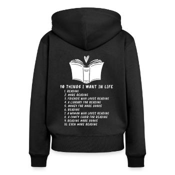 Reading Book Literature Bookworm Learning - Frauen Premium Bio Zip Hoodie - Schwarz - Hinten - Julia (174cm)