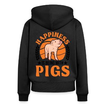 CochonsLe bonheur est d’être avec les cochons - Sweat à capuche zippé Premium bio Femme - noir - Dos - Julia (174cm)