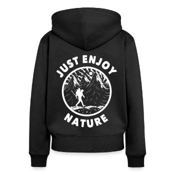 Wandern Enjoy Nature Outdoor Trekking Wanderer - Frauen Premium Bio Zip Hoodie - Schwarz - Hinten - Julia (174cm)