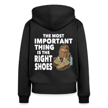 Wandern Most Important Thing Right Shoes Trekking - Frauen Premium Bio Zip Hoodie - Schwarz - Hinten - Julia (174cm)