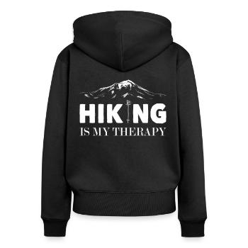 Wandern Hiking Is My Therapy Trekking Wanderer - Frauen Premium Bio Zip Hoodie - Schwarz - Hinten - Julia (174cm)
