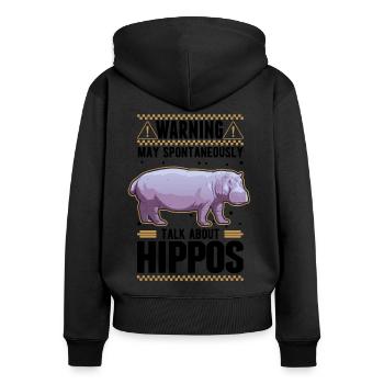 Warning Hippo Hippo Hippo Hippo - Women's Premium Organic Zip Hoodie - black - Back - Julia (174cm)