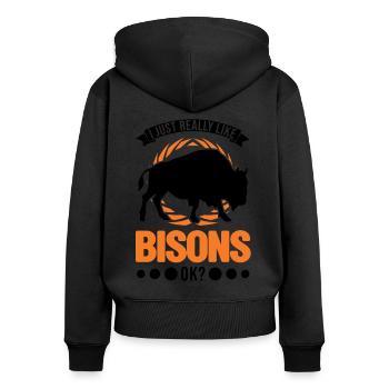 I just really like Bison's Water Buffalo Buffalo Buffalo - Women's Premium Organic Zip Hoodie - black - Back - Julia (174cm)