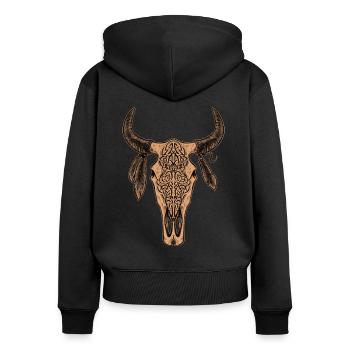 Crâne de taureau - Sweat à capuche zippé Premium bio Femme - noir - Dos - Julia (174cm)