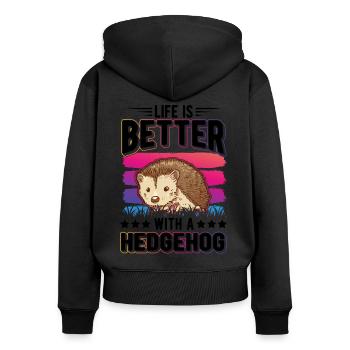 La vie est meilleure avec un hérisson Igel - Sweat à capuche zippé Premium bio Femme - noir - Dos - Julia (174cm)