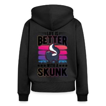 Life is better with a Skunk Stinktier - Frauen Premium Bio Zip Hoodie - Schwarz - Hinten - Julia (174cm)