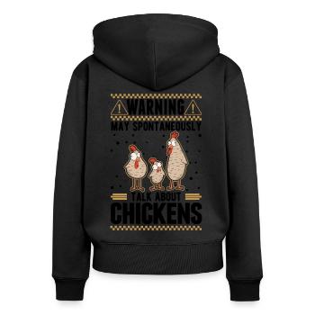 Warning Chicken Farmer Chicken - Women's Premium Organic Zip Hoodie - black - Back - Julia (174cm)