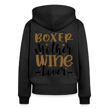 Wine Lover BOXER Mother - Frauen Premium Bio Zip Hoodie - Schwarz - Hinten - Julia (174cm)