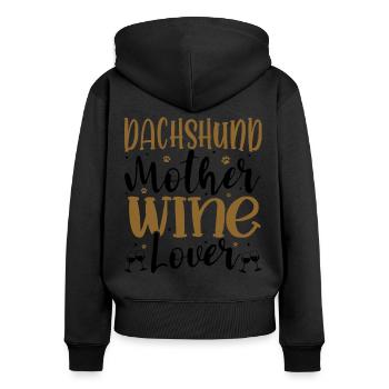 Wine Lover DACHSHUND Mother - Frauen Premium Bio Zip Hoodie - Schwarz - Hinten - Julia (174cm)