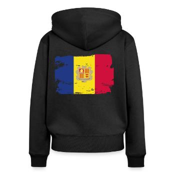 Drapeau officiel de l’Andorre Fierté du pays andorran - Sweat à capuche zippé Premium bio Femme - noir - Dos - Julia (174cm)