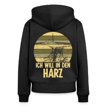 Harz Wandern Harzer Brocken - Frauen Premium Bio Zip Hoodie - Schwarz - Hinten - Julia (174cm)