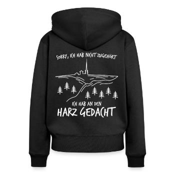 Harz Torfhaus Brocken Brockenbahn Harzer - Frauen Premium Bio Zip Hoodie - Schwarz - Hinten - Julia (174cm)