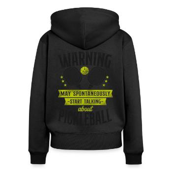Pickleball Warning May - Frauen Premium Bio Zip Hoodie - Schwarz - Hinten - Julia (174cm)