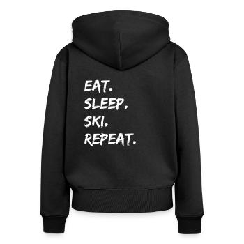 Ski - eat. sleep. ski. repeat. - Frauen Premium Bio Zip Hoodie - Schwarz - Hinten - Julia (174cm)