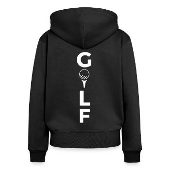 Golf Spieler Spruch Geschenkidee - Frauen Premium Bio Zip Hoodie - Schwarz - Hinten - Julia (174cm)