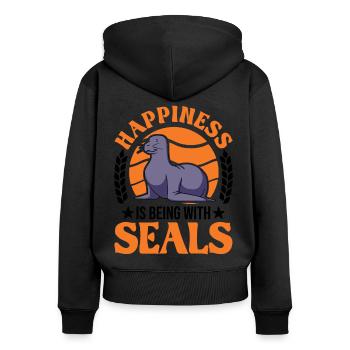Robbe Glück Sea Lion Seelöwe - Frauen Premium Bio Zip Hoodie - Schwarz - Hinten - Julia (174cm)