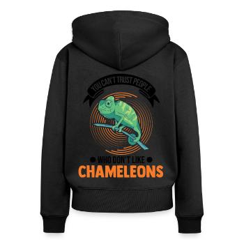 Chameleon Cadeau Caméléon - Sweat à capuche zippé Premium bio Femme - noir - Dos - Julia (174cm)