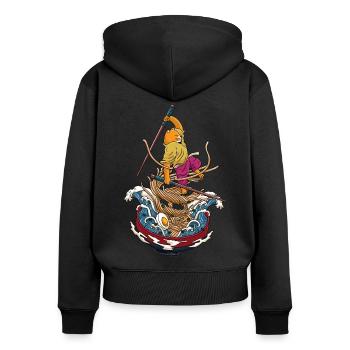 Kawaii Cat Ramen Noodles Samurai Japanese - Women's Premium Organic Zip Hoodie - black - Back - Julia (174cm)