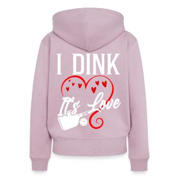 Pickleball Pun Coeur Valentines - Sweat à capuche zippé Premium bio Femme - rose poudré - Dos - Julia (174cm)
