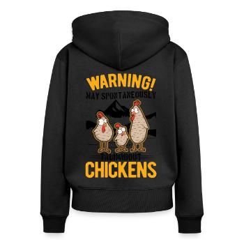 Warning Chicken Farmer Chicken - Women's Premium Organic Zip Hoodie - black - Back - Julia (174cm)