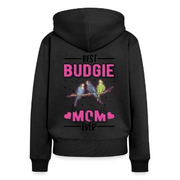 Wellensittich Mama Welli Sittich - Frauen Premium Bio Zip Hoodie - Schwarz - Hinten - Julia (174cm)