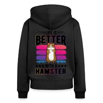 La vie est meilleure avec un Hamster Hamster Golden Hamster Hamster - Sweat à capuche zippé Premium bio Femme - noir - Dos - Julia (174cm)