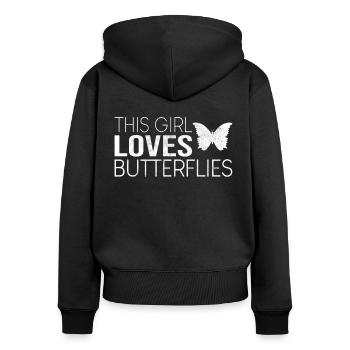 Fille Butterfly Dicton - Sweat à capuche zippé Premium bio Femme - noir - Dos - Julia (174cm)