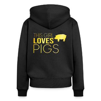Dicton de cochon fille - Sweat à capuche zippé Premium bio Femme - noir - Dos - Julia (174cm)