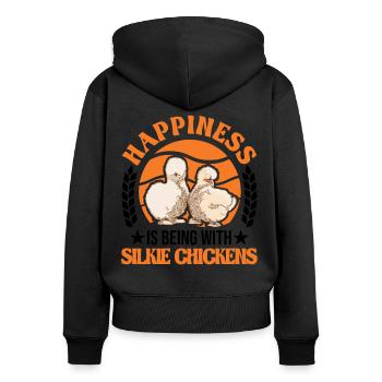 Le bonheur, c’est d’être avec Silkie Chickens Silk Chicken - Sweat à capuche zippé Premium bio Femme - noir - Dos - Julia (174cm)