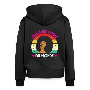 Meilleure femme monde vintage femme noire - Sweat à capuche zippé Premium bio Femme - noir - Dos - Julia (174cm)