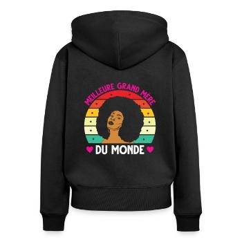 Meilleure grand mère monde vintage femme noire - Sweat à capuche zippé Premium bio Femme - noir - Dos - Julia (174cm)