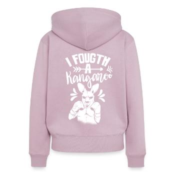 Je me suis battu avec un kangourou kangourou - Sweat à capuche zippé Premium bio Femme - rose poudré - Dos - Julia (174cm)