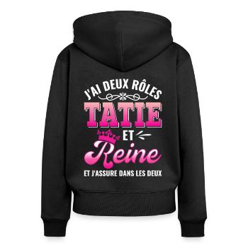 tatie reine j'assure couronne princesse - Sweat à capuche zippé Premium bio Femme - noir - Dos - Julia (174cm)