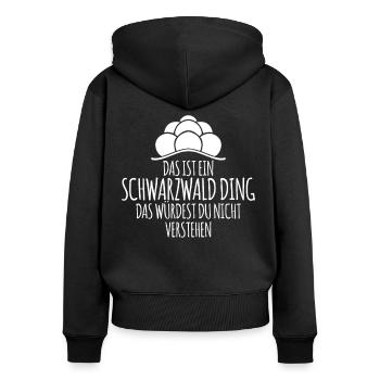 Schwarzwald Bollenhut Schwarzwälder - Frauen Premium Bio Zip Hoodie - Schwarz - Hinten - Julia (174cm)