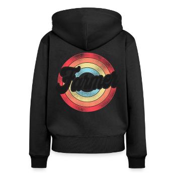 Farming Farmer Retro Vintage - Frauen Premium Bio Zip Hoodie - Schwarz - Hinten - Julia (174cm)