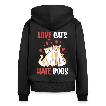 Chers chats Détestez les chiens Chat Amoureux des animaux de compagnie - Sweat à capuche zippé Premium bio Femme - noir - Dos - Julia (174cm)