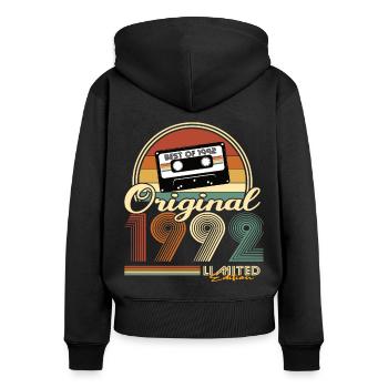 30. Geburtstag Jahrgang 1992 Original 1992 - Frauen Premium Bio Zip Hoodie - Schwarz - Hinten - Julia (174cm)