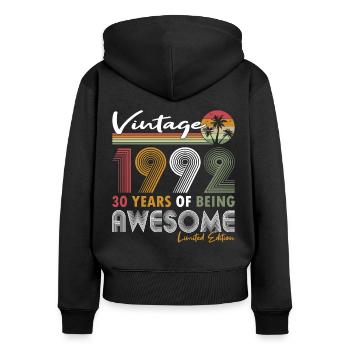 30. Geburtstag Jahrgang 1992 Vintage 1992 - Frauen Premium Bio Zip Hoodie - Schwarz - Hinten - Julia (174cm)