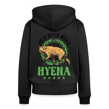 Life is better with a Hyena Erdwolf Hyäne - Frauen Premium Bio Zip Hoodie - Schwarz - Hinten - Julia (174cm)