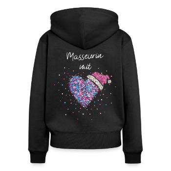 Masseurin mit Herz Weihnachtsfeier Wichtelgeschenk - Frauen Premium Bio Zip Hoodie - Schwarz - Hinten - Julia (174cm)