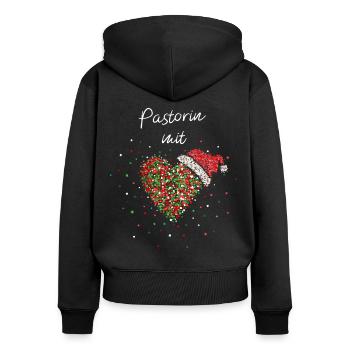 Pastorin mit Herz Adventszeit Weihnachtsmütze - Frauen Premium Bio Zip Hoodie - Schwarz - Hinten - Julia (174cm)